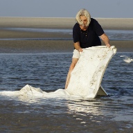 MoNe bearbeitet eine Leinwand im Meer