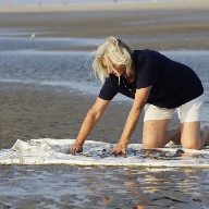 MoNe bearbeitet eine Leinwand im Meer